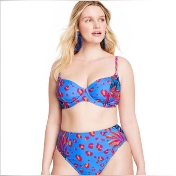 Tabitha Brown x Target Bright Blue Leopard Bikini Bottoms High Waisted Size XL - Picture 1 of 5